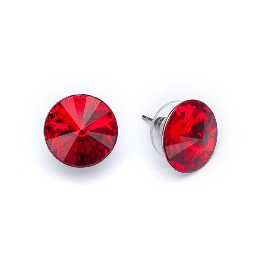 Silvertone Red Rivoli Swarovski Stud Earrings