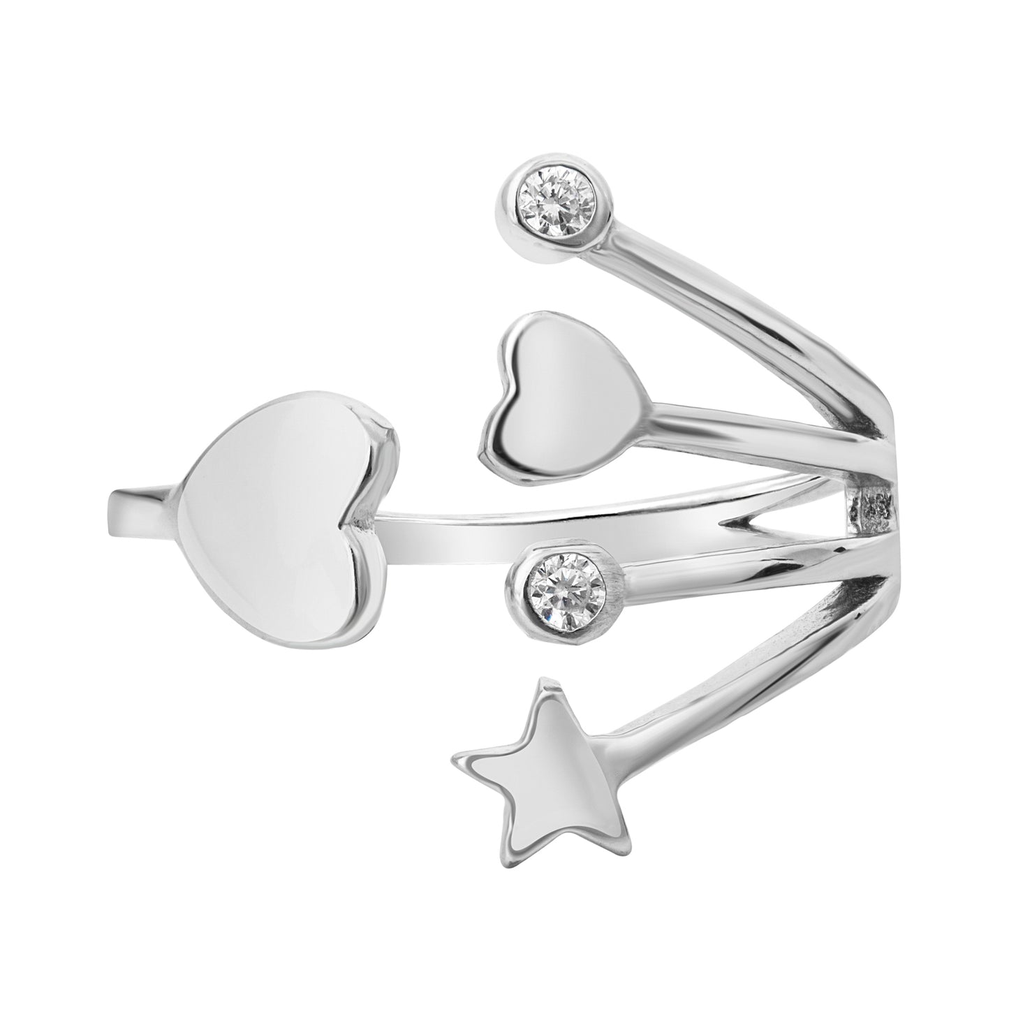 Cubic Zirconia & Sterling Silver Open Heart & Star Ring