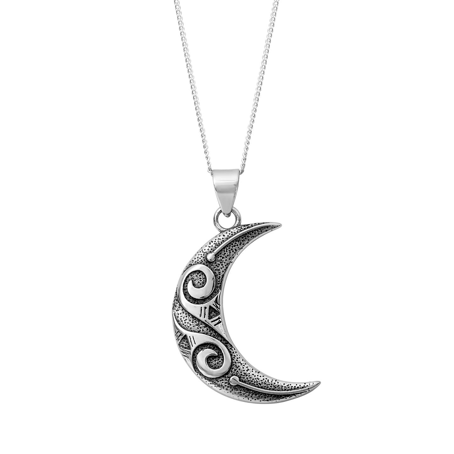 Oxidized Sterling Silver Celtic Crescent Moon Pendant Necklace