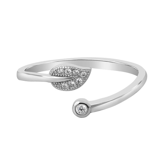 Cubic Zirconia & Sterling Silver Leaf Bypass Ring