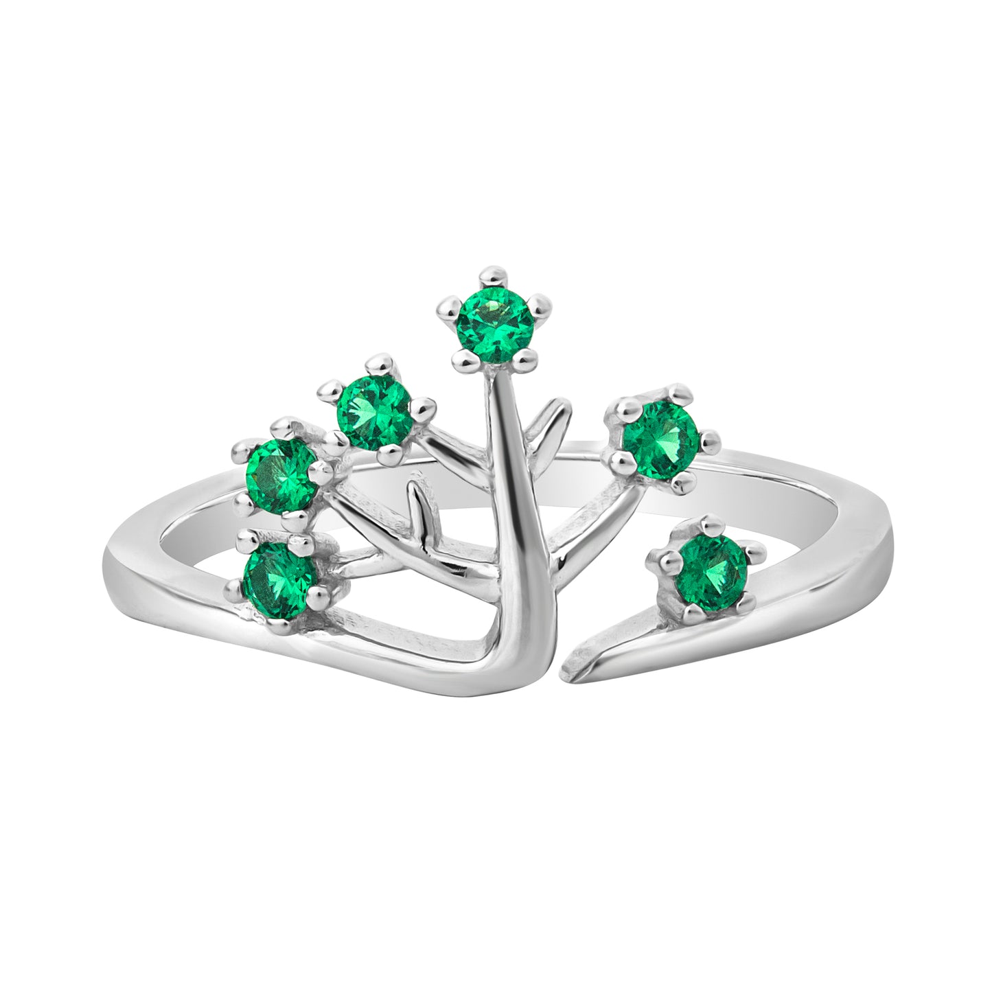 Green Cubic Zirconia & Sterling Silver Tree Ring