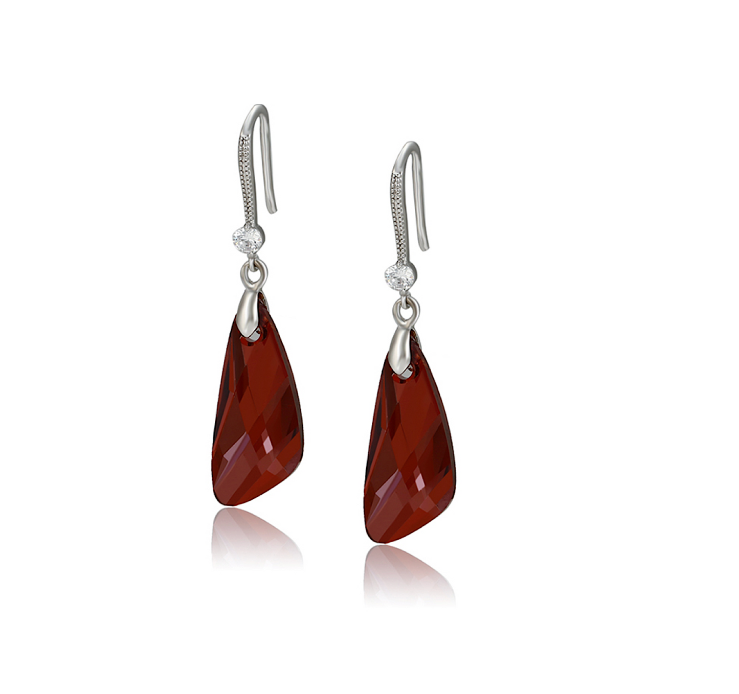 Silvertone Drop Earrings with Garnet Red Swarovski Crystals