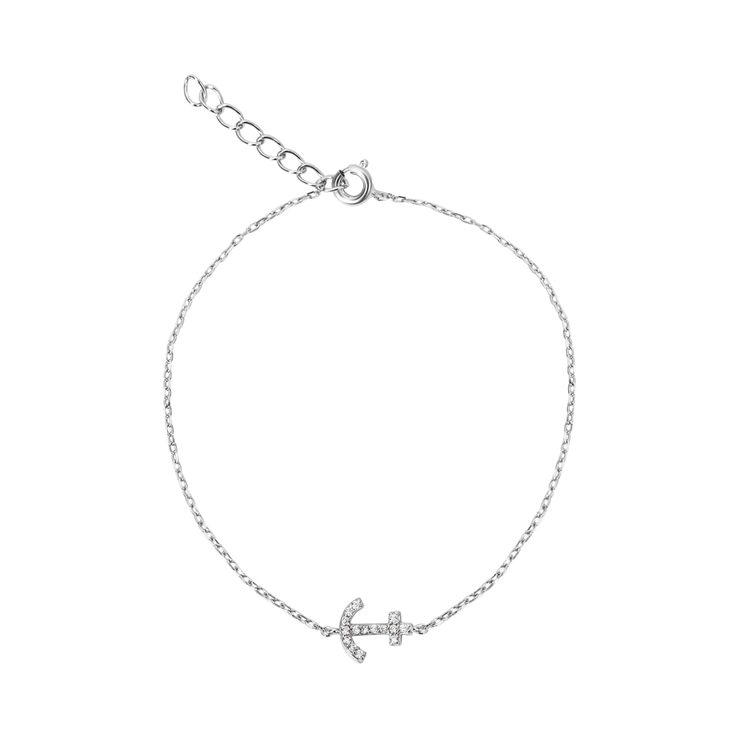 Sterling Silver & Cubic Zirconia Dainty Anchor Bracelet