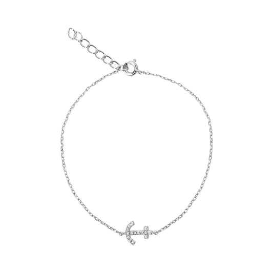 Sterling Silver & Cubic Zirconia Dainty Anchor Bracelet