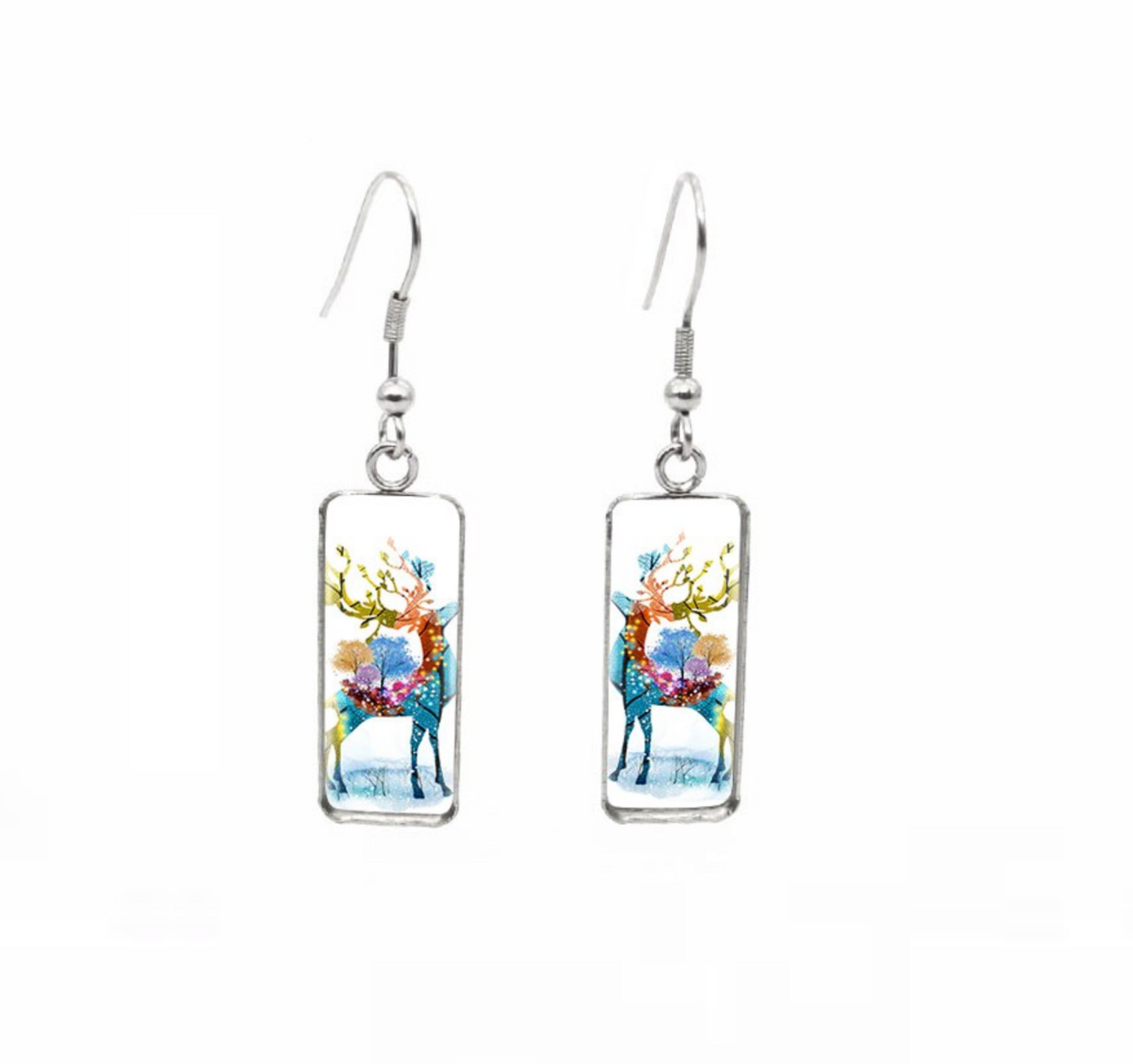 Winter & Christmas Themed Rectangular Drop Earrings