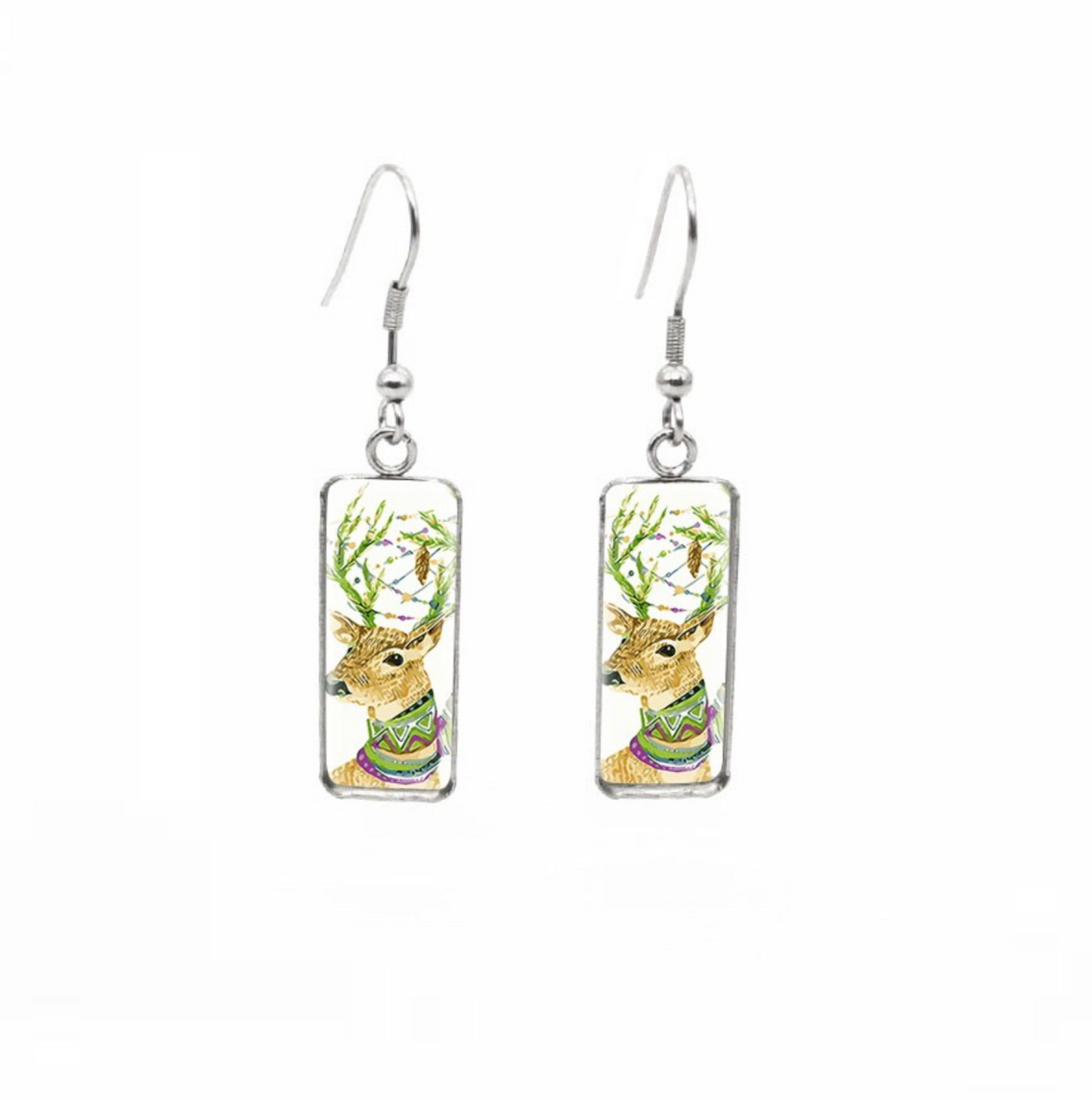 Winter & Christmas Themed Rectangular Drop Earrings