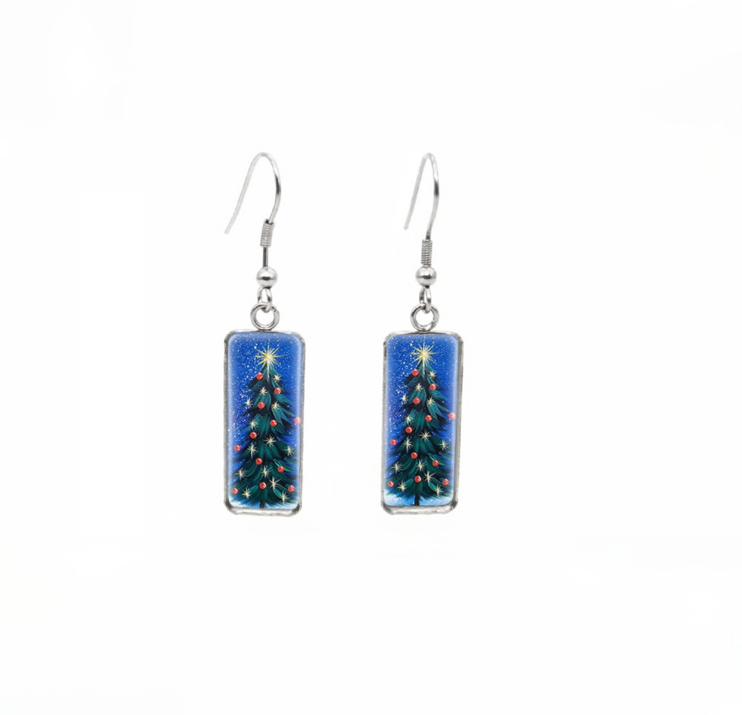 Winter & Christmas Themed Rectangular Drop Earrings