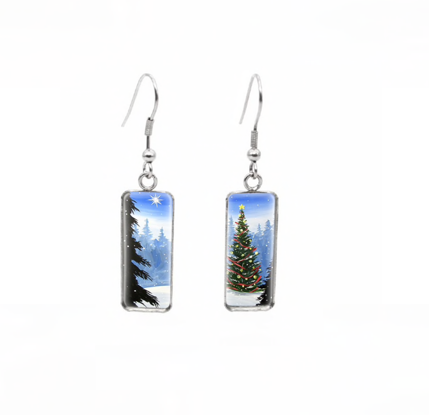 Winter & Christmas Themed Rectangular Drop Earrings