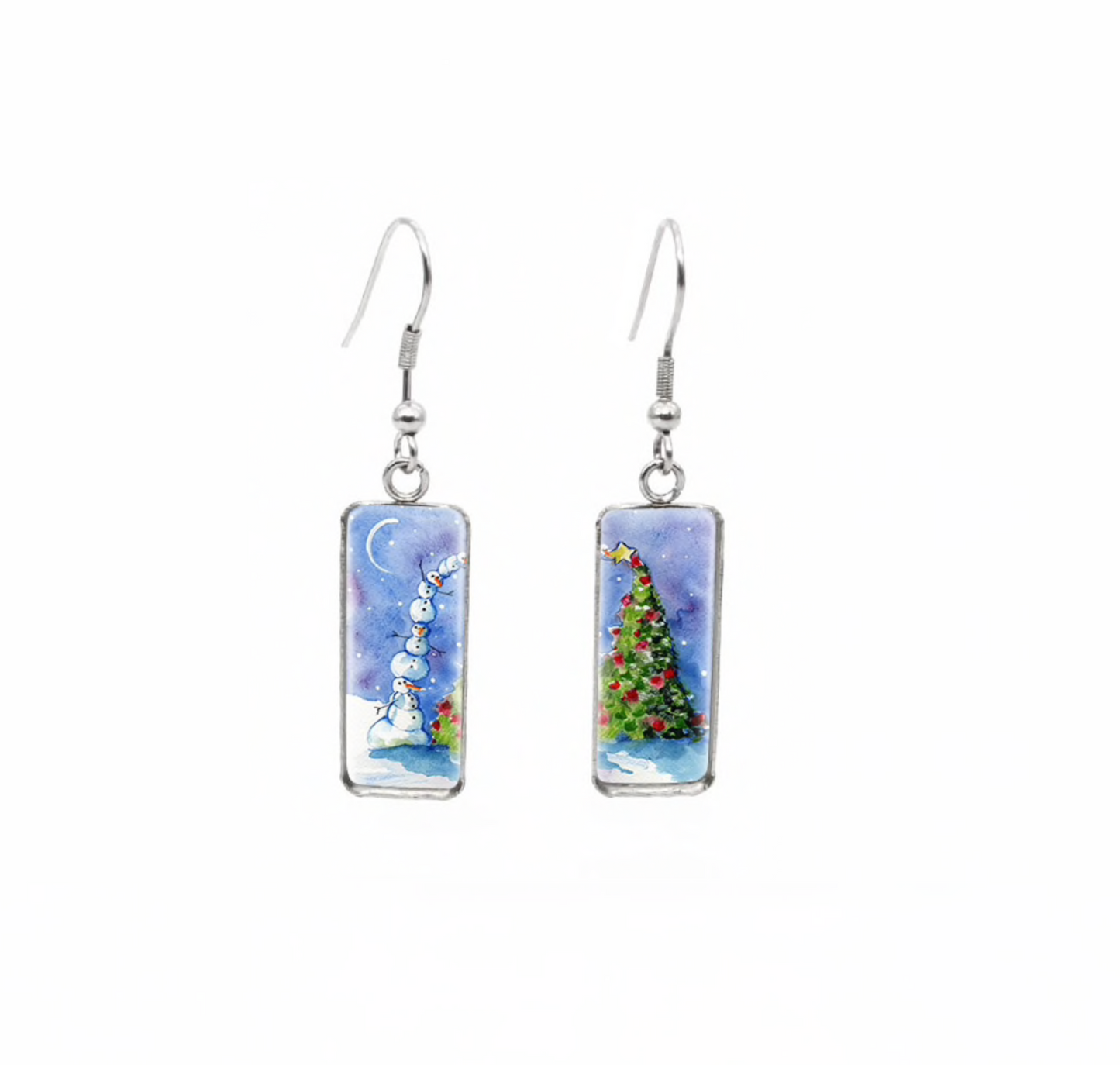 Winter & Christmas Themed Rectangular Drop Earrings