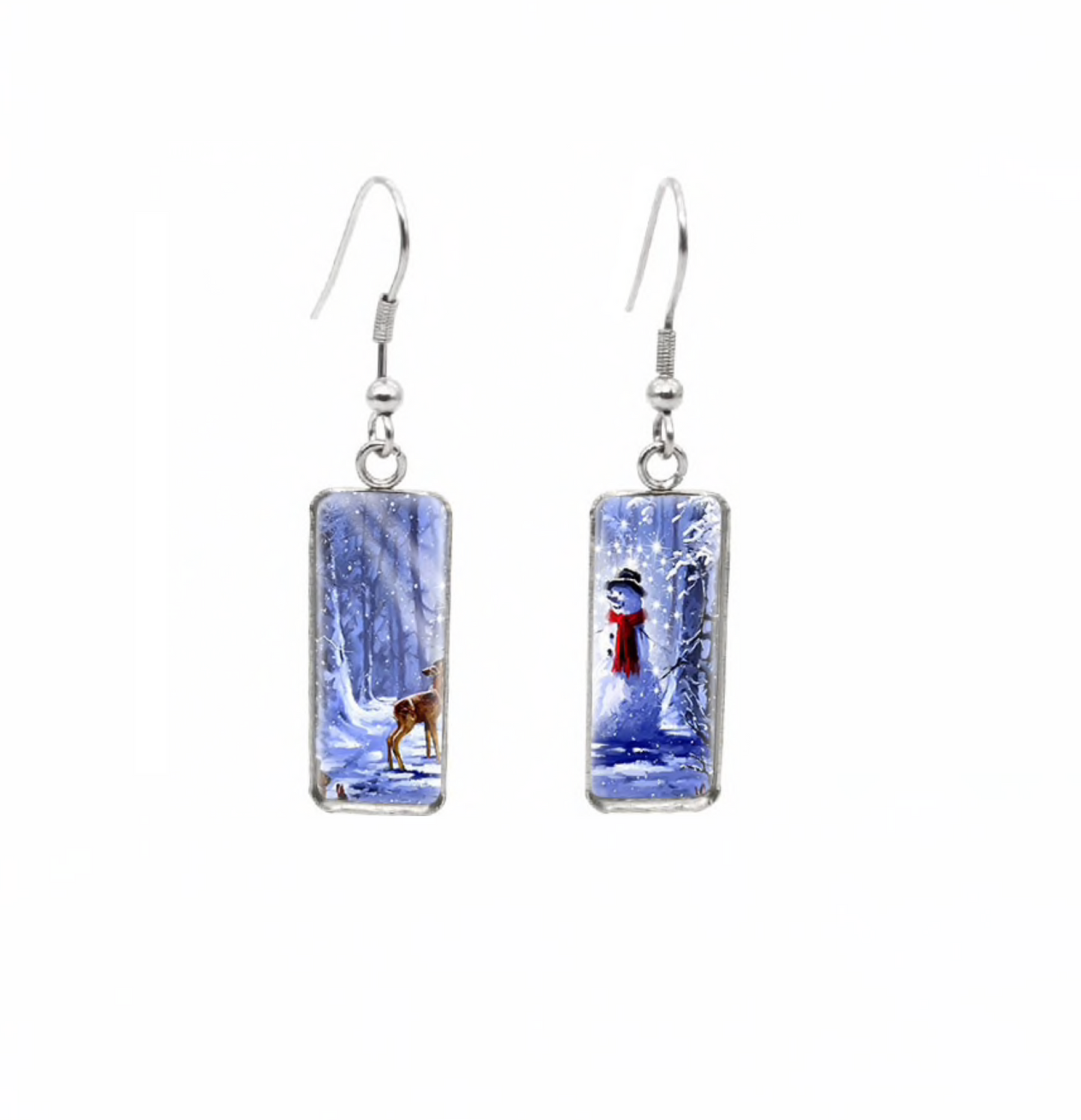 Winter & Christmas Themed Rectangular Drop Earrings