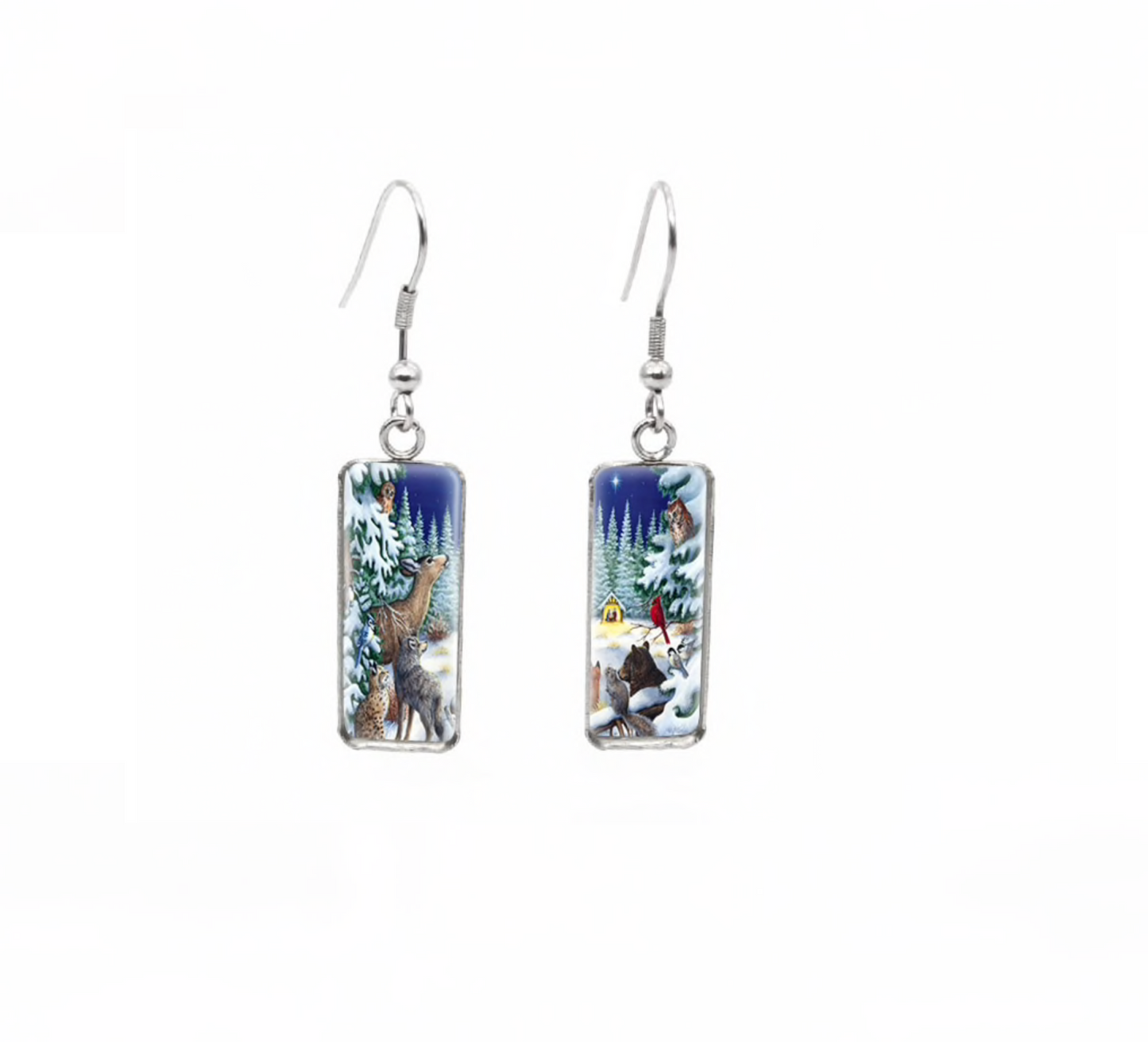 Winter & Christmas Themed Rectangular Drop Earrings