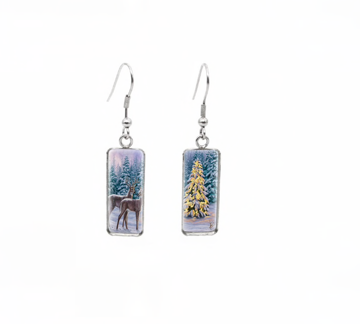 Winter & Christmas Themed Rectangular Drop Earrings