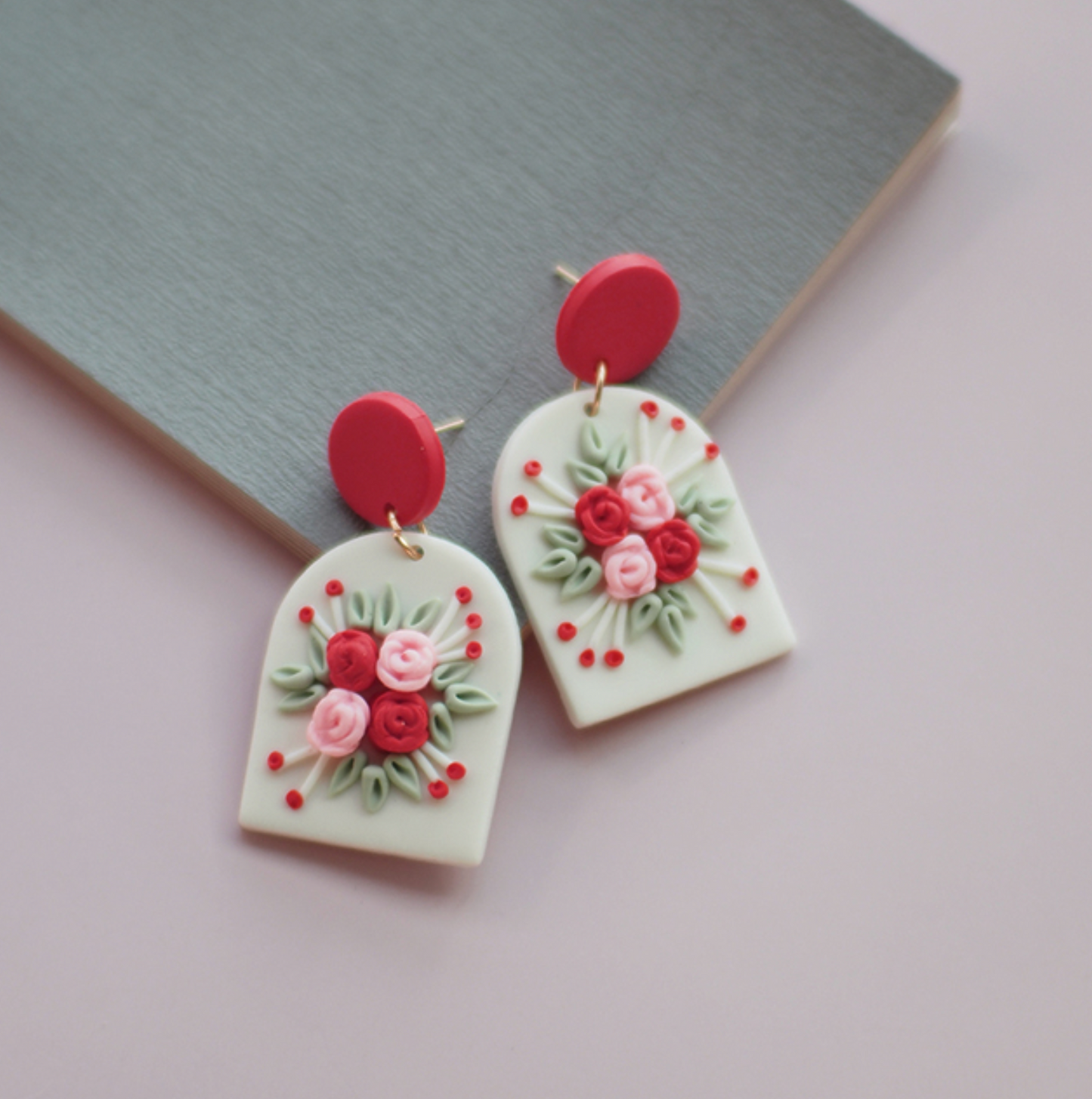 Floral Arched Clay Drop Earrings