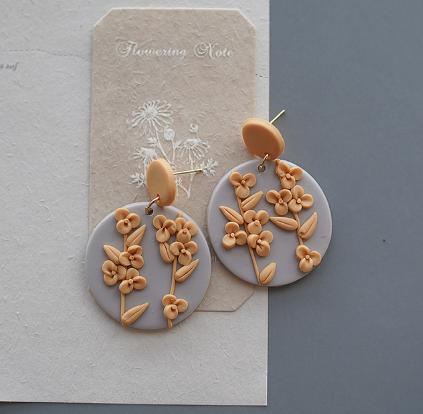 Floral Dual Circular Clay Drop Earrings