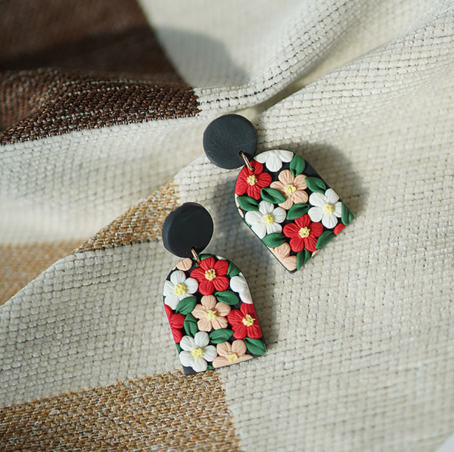 Floral Arched Clay Drop Earrings