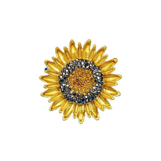 Yellow & Grey Crystal Dainty Sunflower Brooch