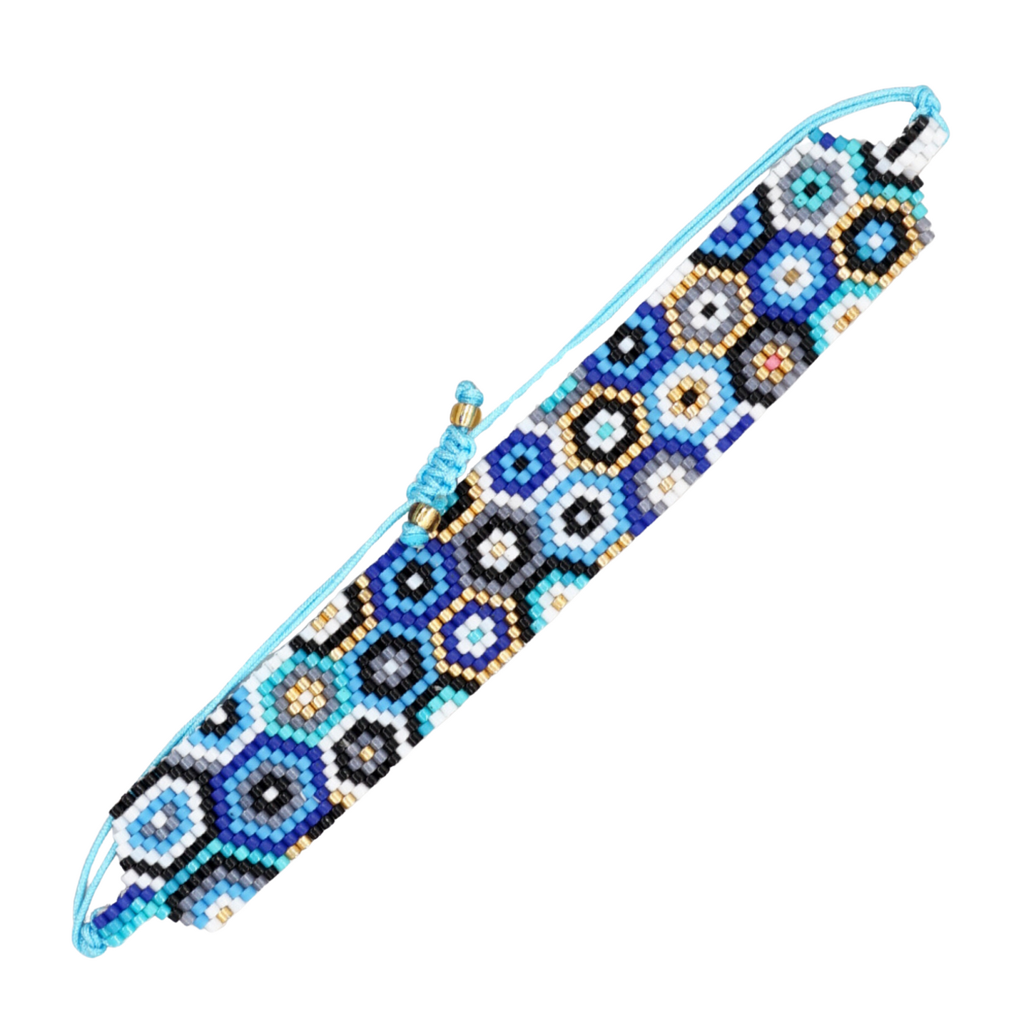 Blue & White Mix Floral Beaded Adjustable Bracelet