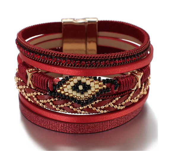 Red & Goldtone Rhombus Layered Bracelet