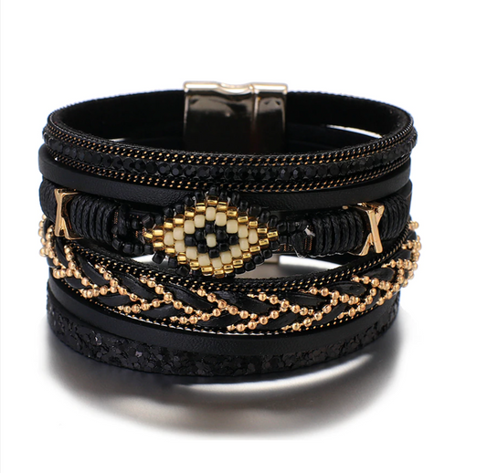 Black & Goldtone Rhombus Layered Bracelet