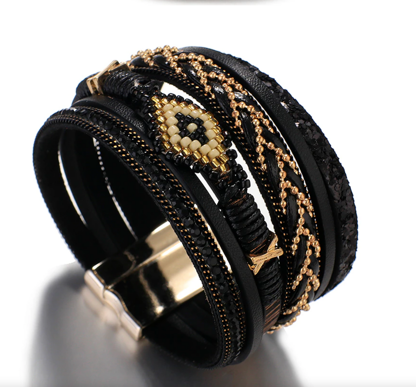 Black & Goldtone Rhombus Layered Bracelet