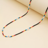 Multi Coloured & Black Beaded Necklace With Daisies