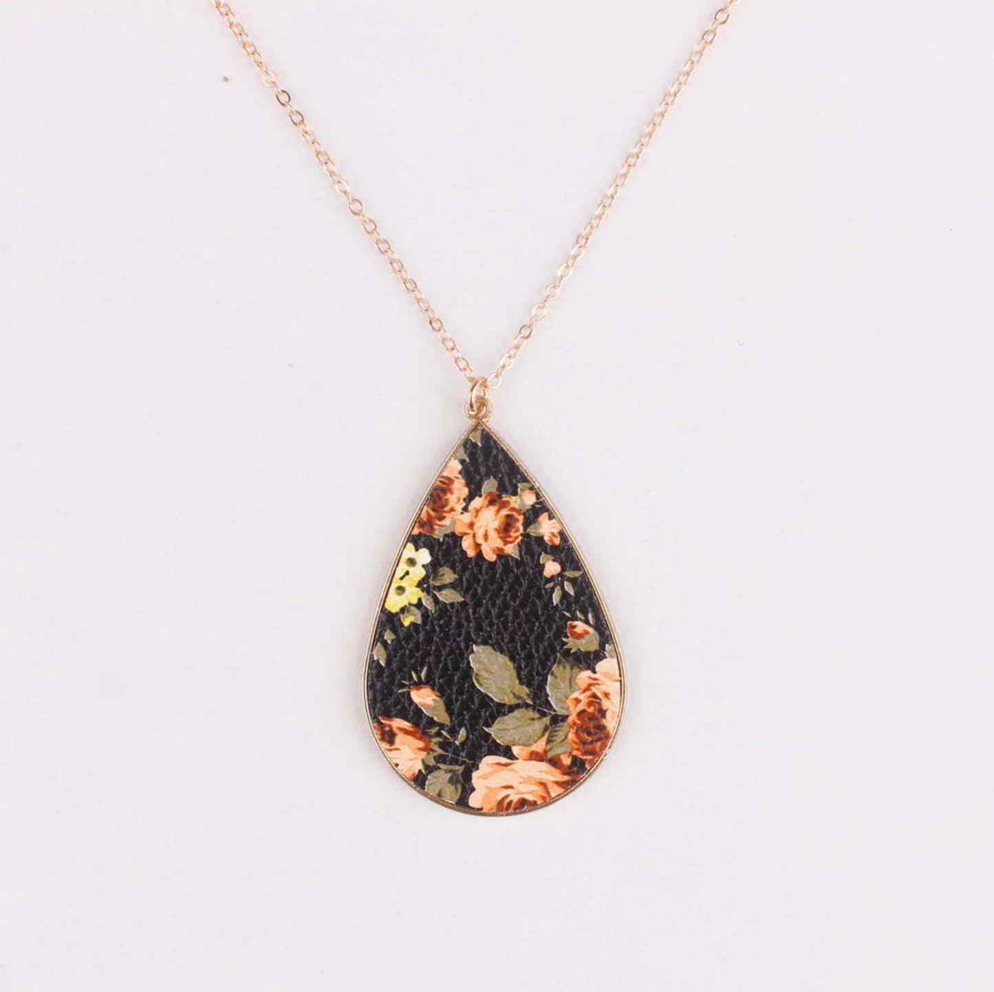 Patterned Teardrop Faux Leather Pendant Necklace