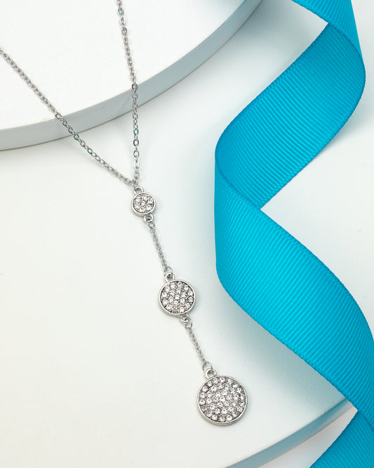 Silvertone Clear Swarovski Crystal Pave Disc Pendant Necklace