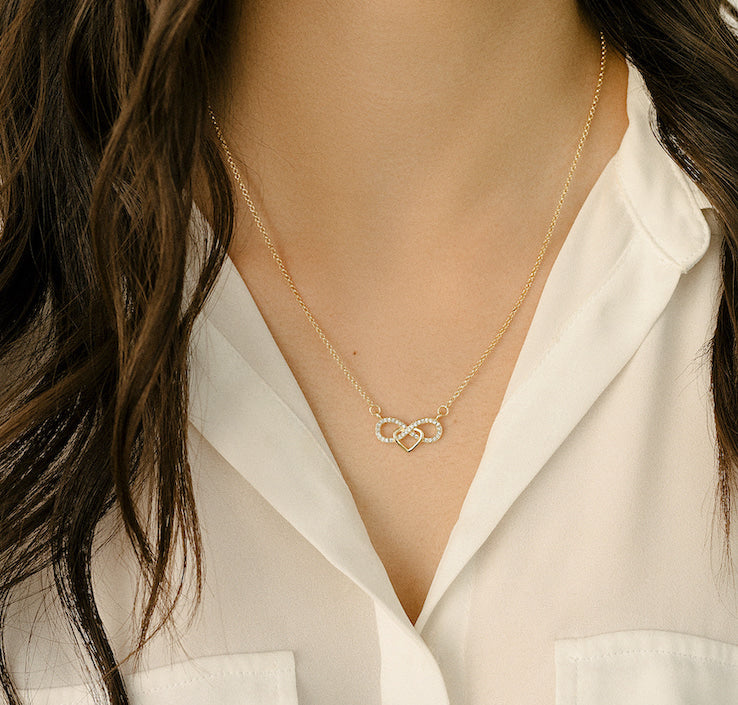 Goldtone Infinity Heart Swarovski Crystal Pave Pendant Necklace