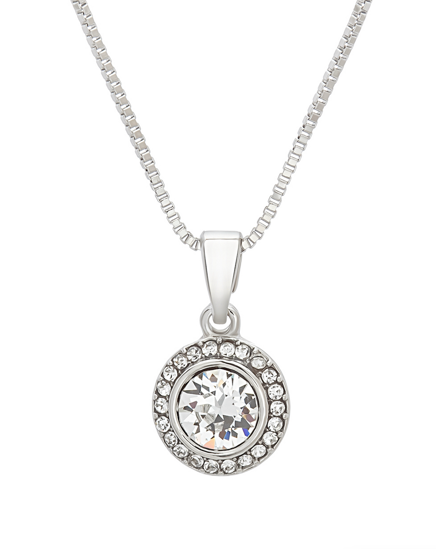 Silvertone Pendant Necklace With Swarovski Crystals On Card