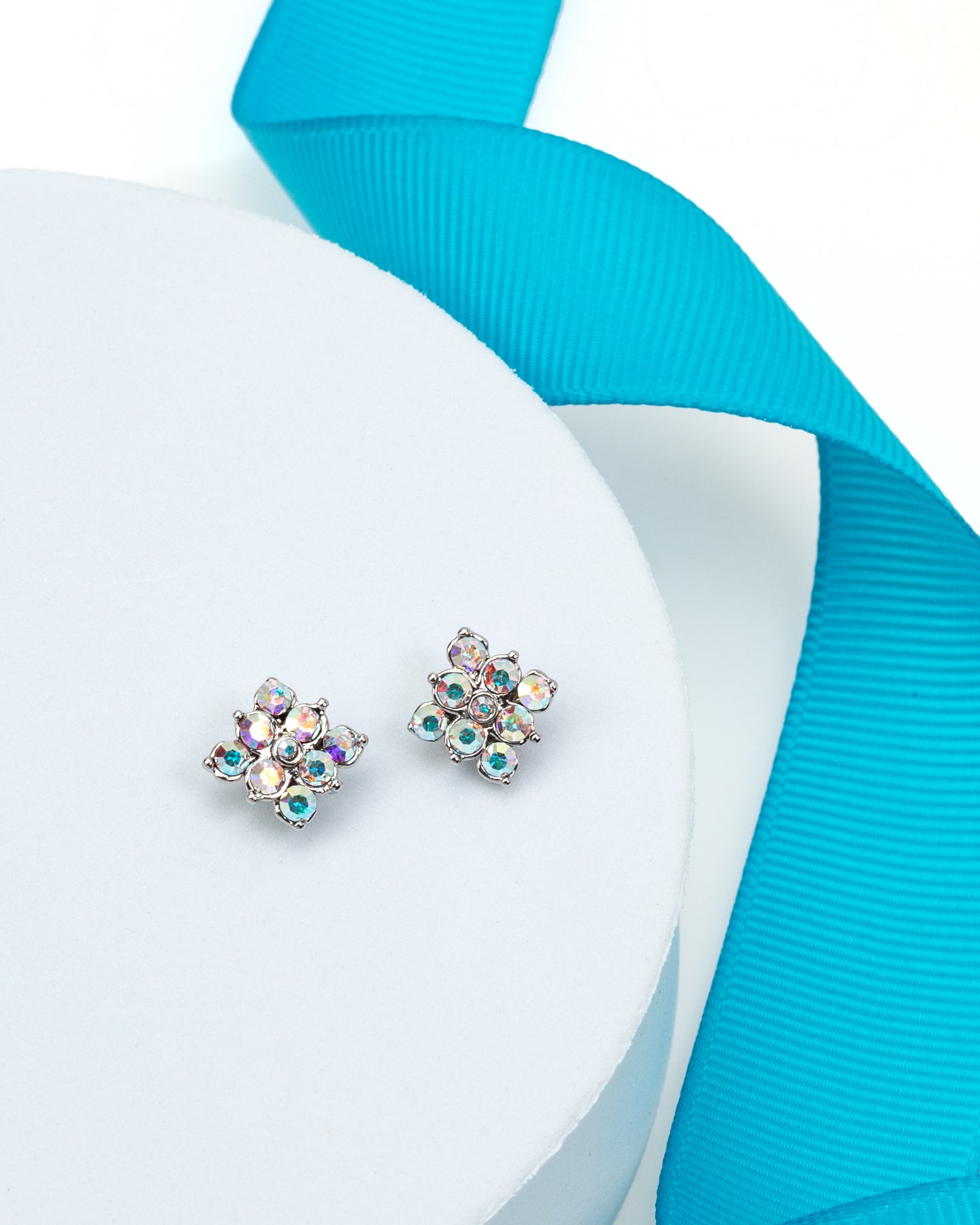 Aurora Borealis Crystal Floral Stud Earrings