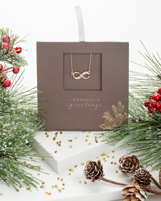 Goldtone Ab Swarovski Crystal Infinity Necklace - On Holiday Card