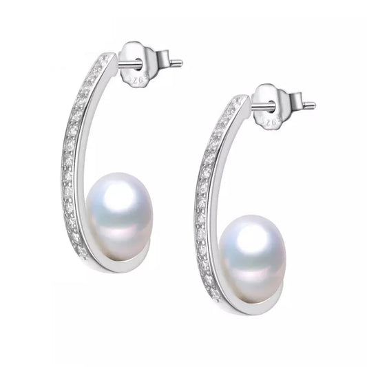 Freshwater Cultured Pearl & Cubic Zirconia Huggie Earrings