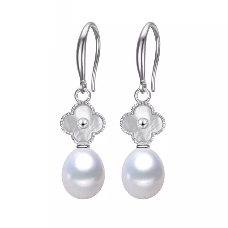 Freshwater Cultured Pearl & Cubic Zirconia Drop Earrings