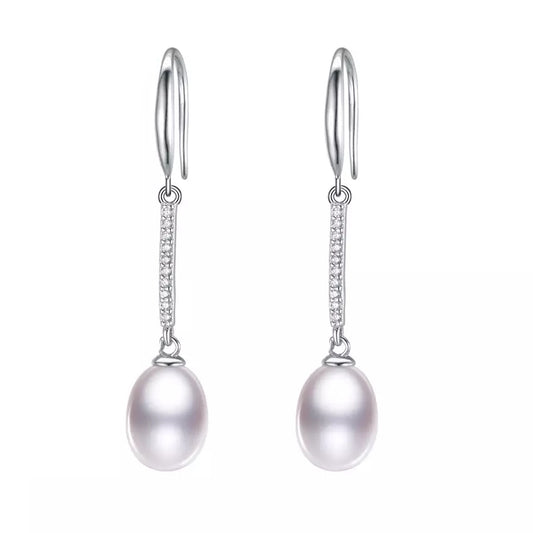 Freshwater Cultured Pearl & Cubic Zirconia Bar Drop Earrings