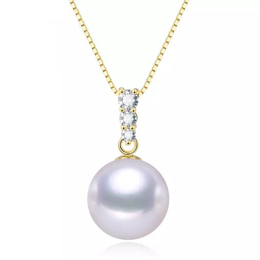 Freshwater Cultured Pearl & Cubic Zirconia Round Pendant Necklace
