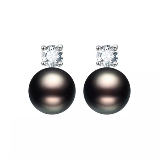 Freshwater Cultured Pearl & Cubic Zirconia Solitaire Stud Earrings