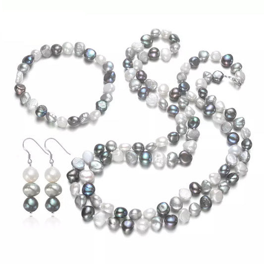Gray Freshwater Cultured Pearl Chain Necklace Set