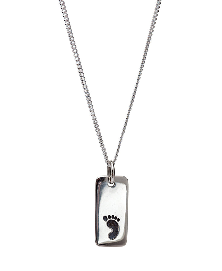 Sterling Silver Baby Footprint Rectangular Pendant Necklace