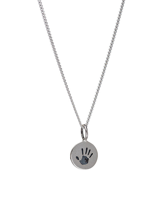 Sterling Silver Baby Handprint Round Pendant Necklace