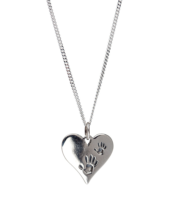 Sterling Silver Handprint Heart Pendant Necklace