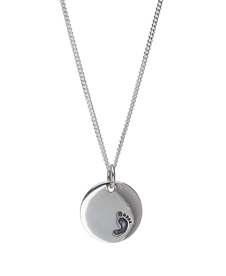 Sterling Silver Baby Footprint Round Pendant Necklace