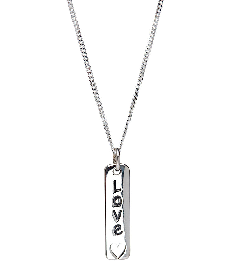 Sterling Silver Bar 'Love' Pendant Necklace