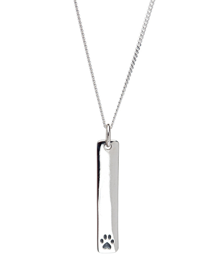 Sterling Silver Paw Print Rectangular Pendant Necklace On 14 Inch Chain