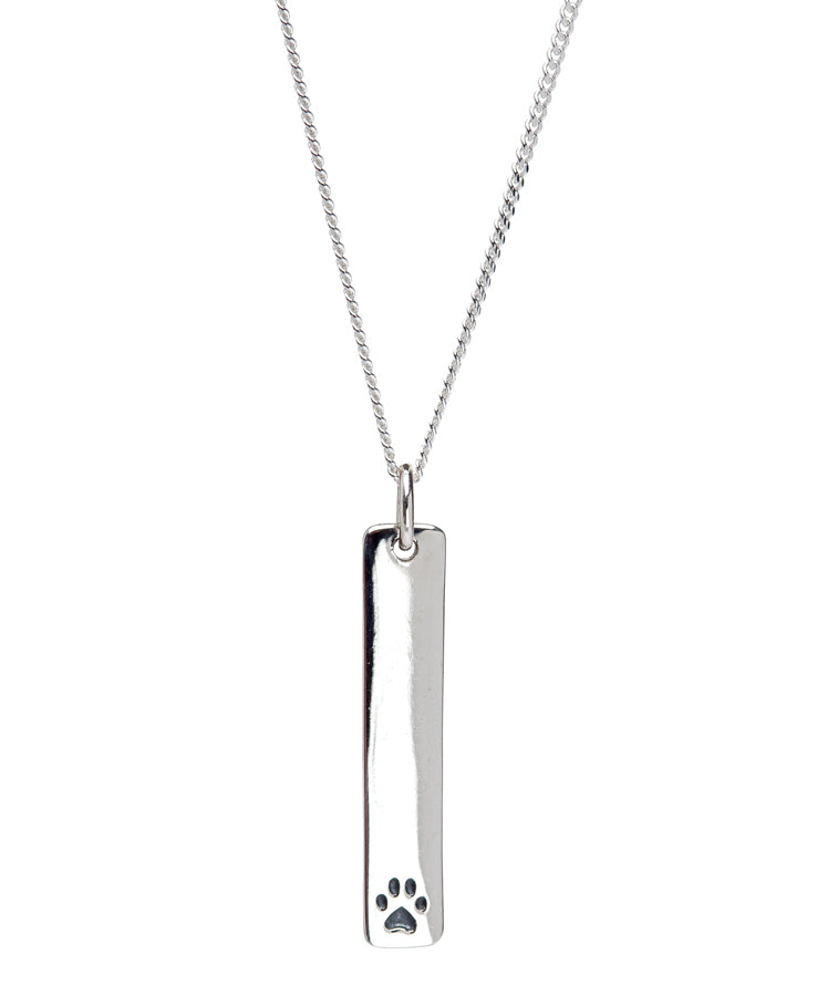 Sterling Silver Paw Print Rectangular Pendant Necklace On 18 Inch Chain