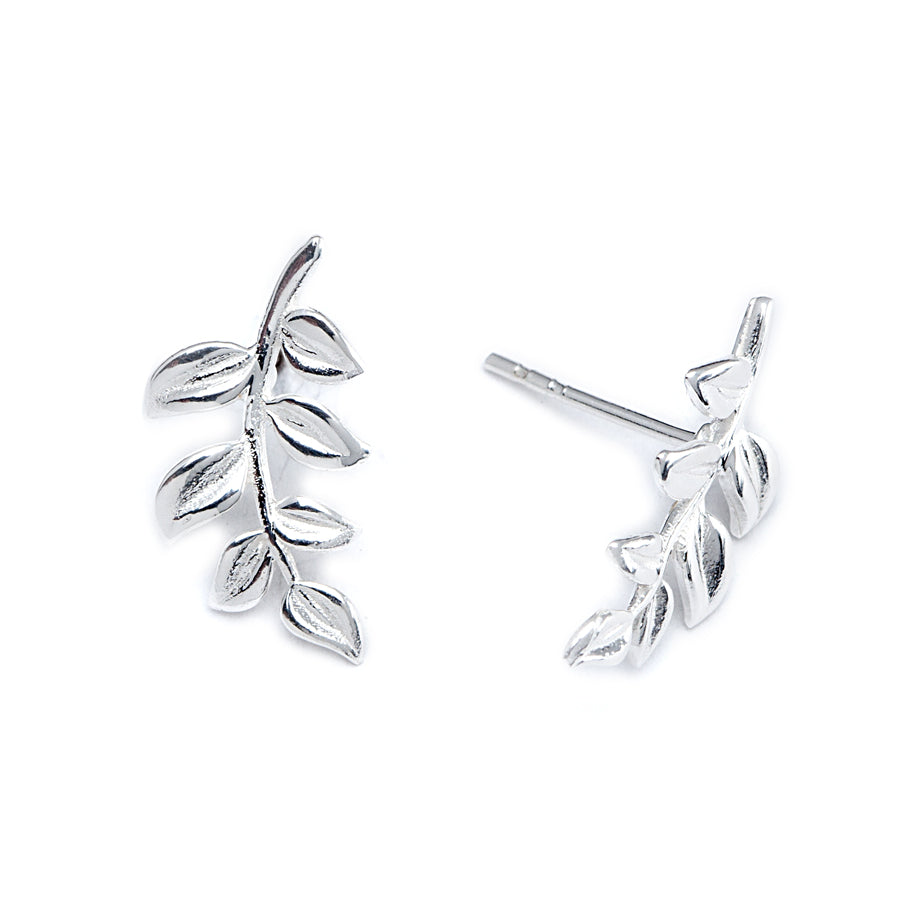 Sterling Silver Leaf-On-Vine Stud Earrings