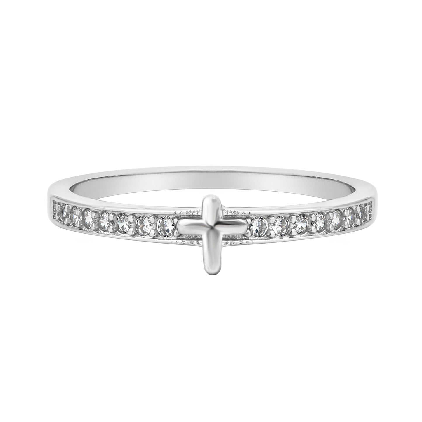Cubic Zirconia & Sterling Silver Cross Band