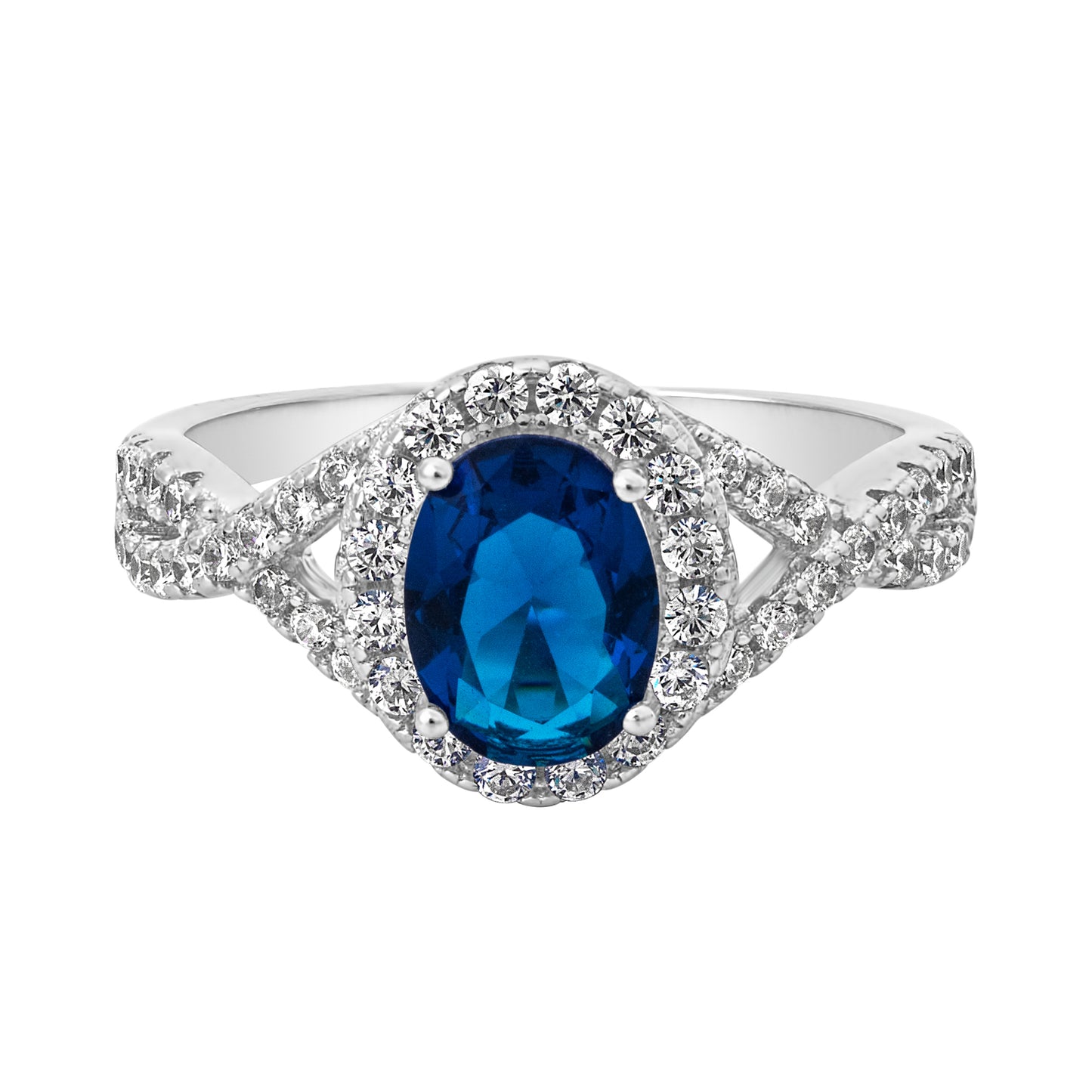 Blue Cubic Zirconia & Sterling Silver Twisted Oval Ring