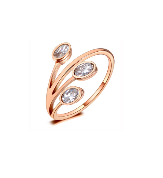 Rose Goldtone Triple Leaf Cubic Zirconia Ring