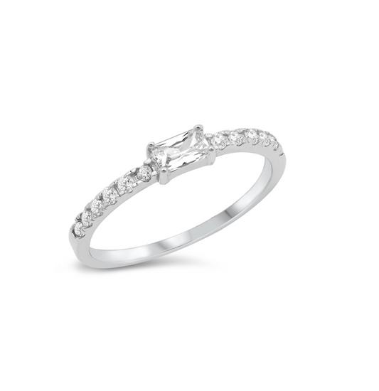 Cubic Zirconia & Sterling Silver Square Band Ring