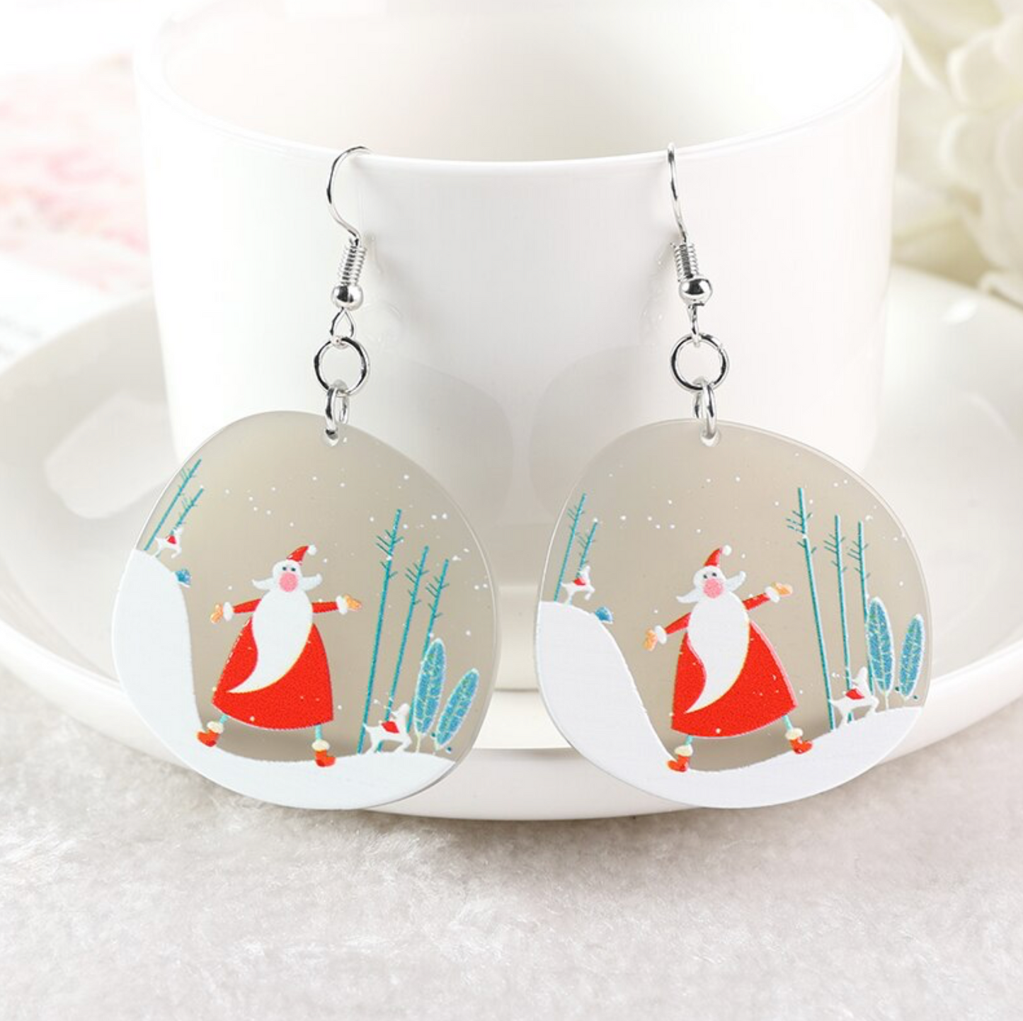 Happy Santa & Wintery Outdoors Circular Drop Earrings